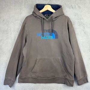 The North Face Charcoal Hoodie with Blue Logo Men’s Large